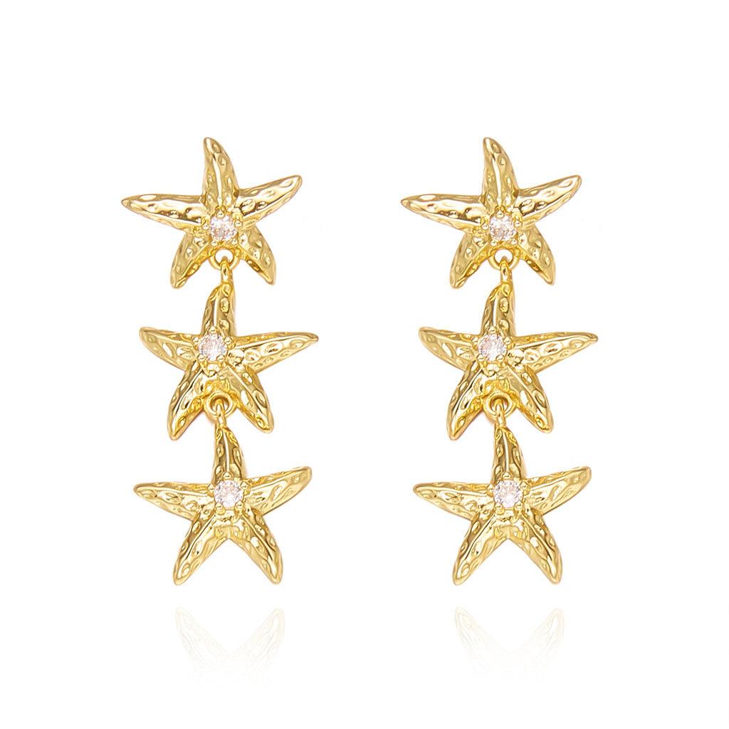Vintage Geometric Starfish Shell Conch Pattern Plated Alloy Earrings for Women