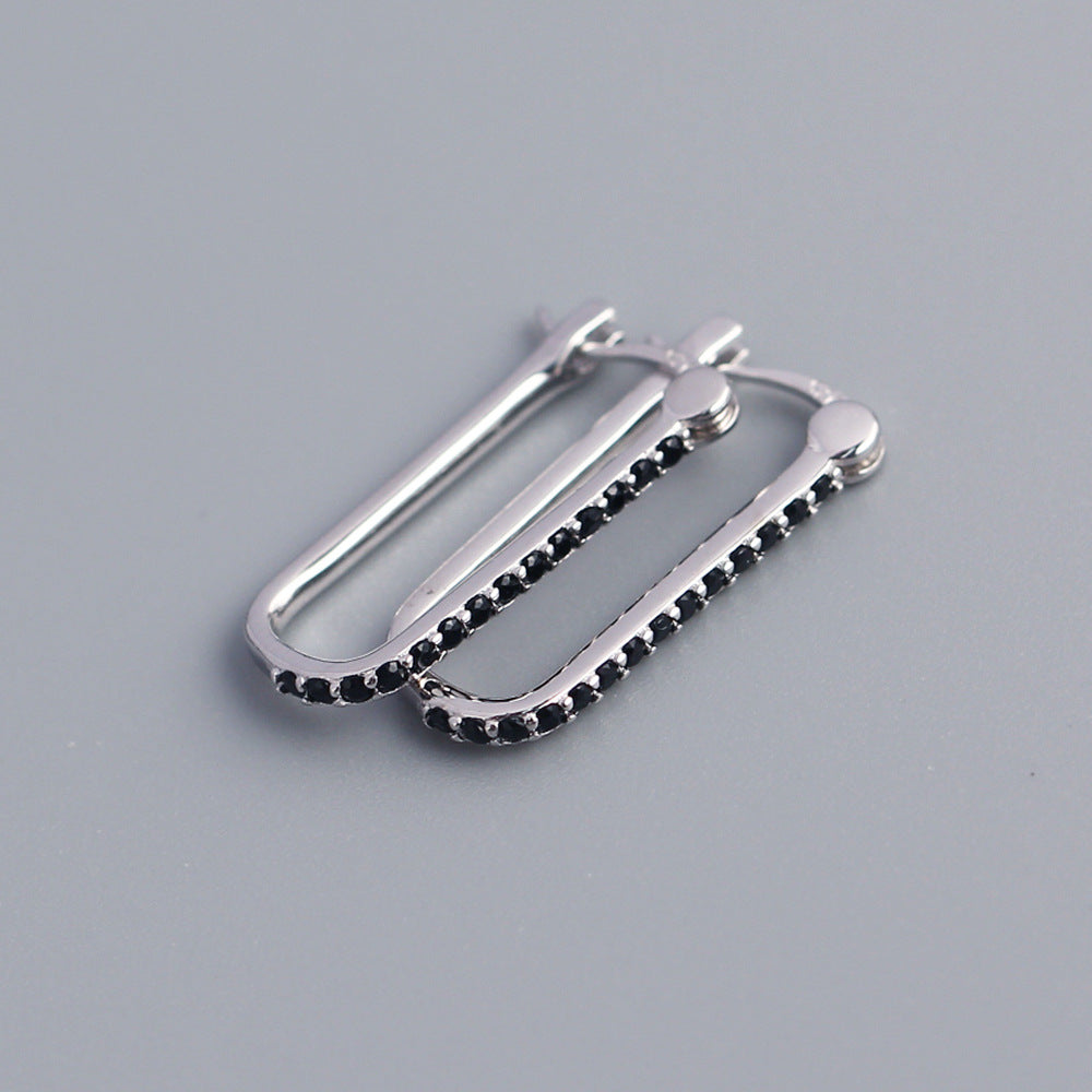 Minimalist 925 Sterling Silver Geometric Rectangle Inlaid Diamond Hoop Earrings for Women