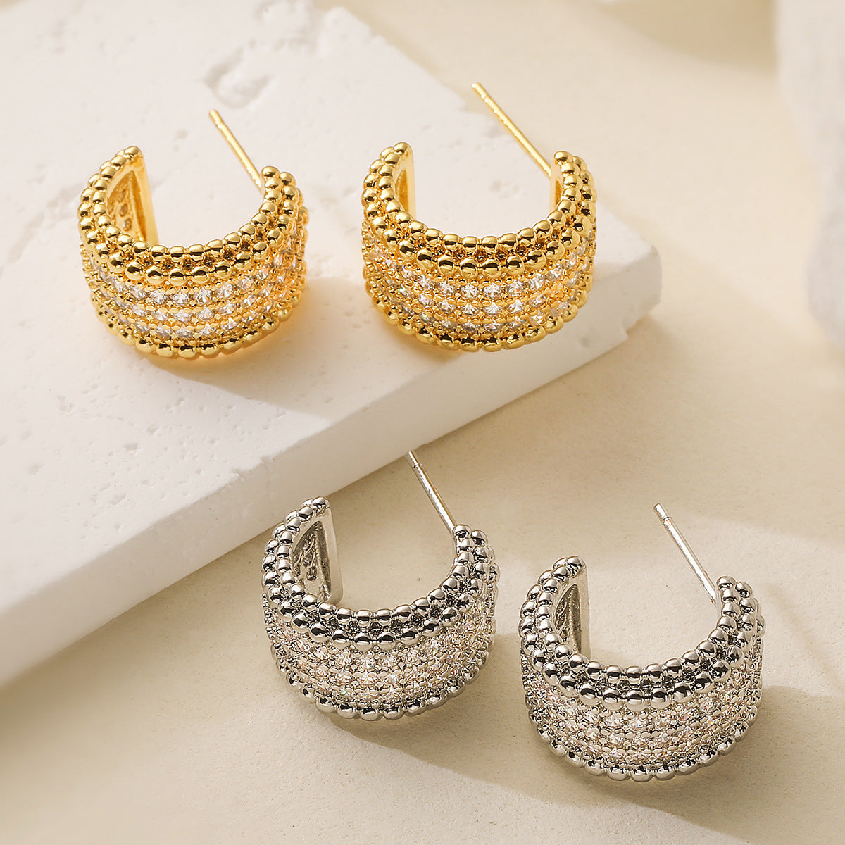 Minimalist Elegant Geometric Brass Gold Plated Cubic Zirconia Earrings for Women