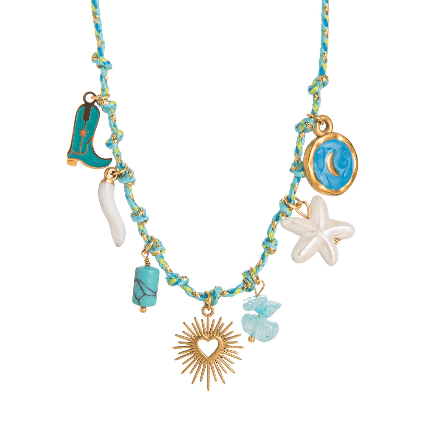 Minimalist Star Pearl Heart Pendant Necklace in Titanium Steel with Plated Finish on Colorful Dopamine Cord
