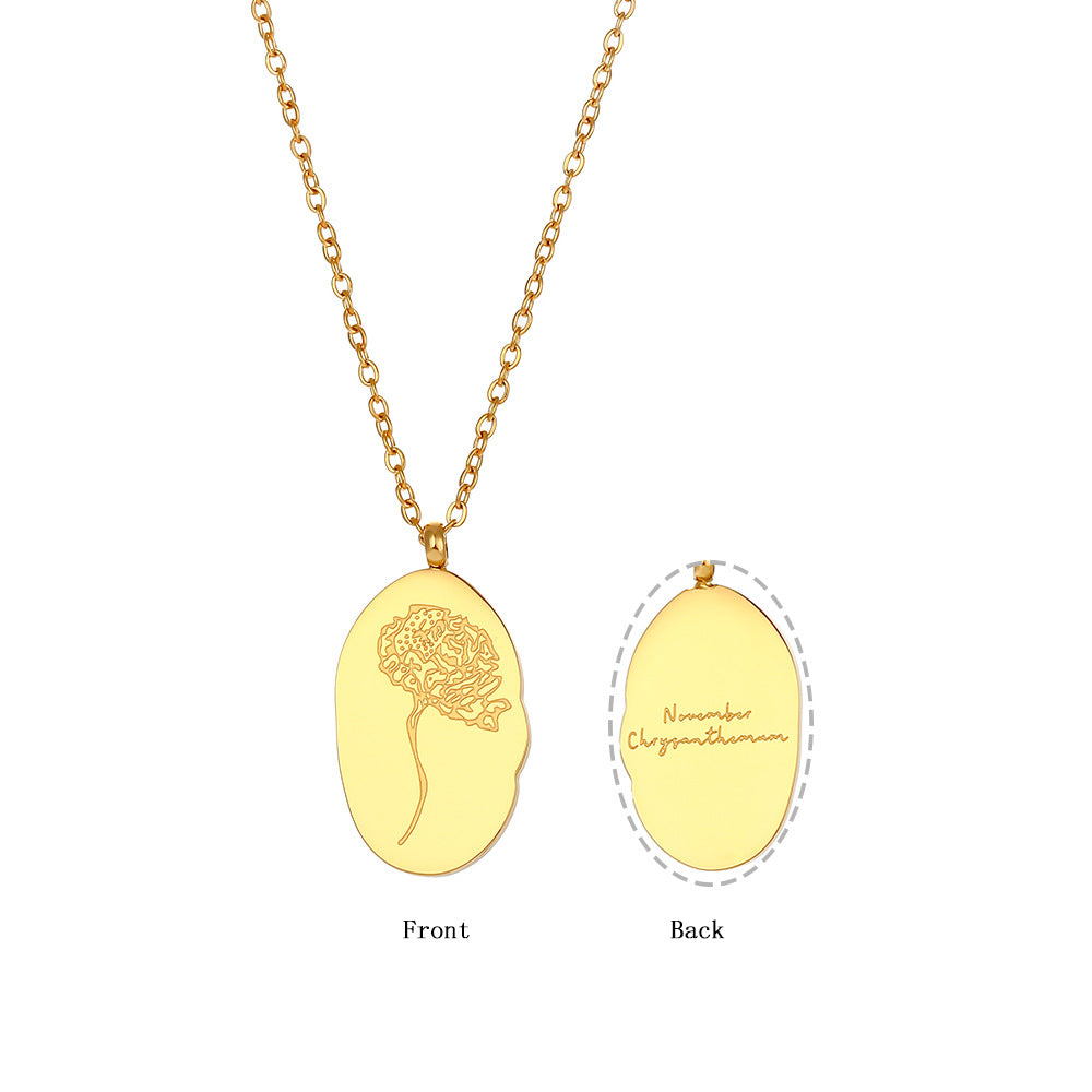Abstract Irregular Oval Floral Pendant Necklace for Women in Stainless Steel with Electroplated Finish