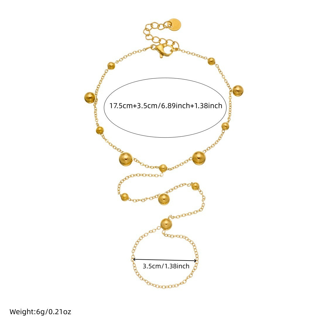 Sweet Gold Plated Stainless Steel Geometric Round Bead Long Tassel Hand Chain for Women