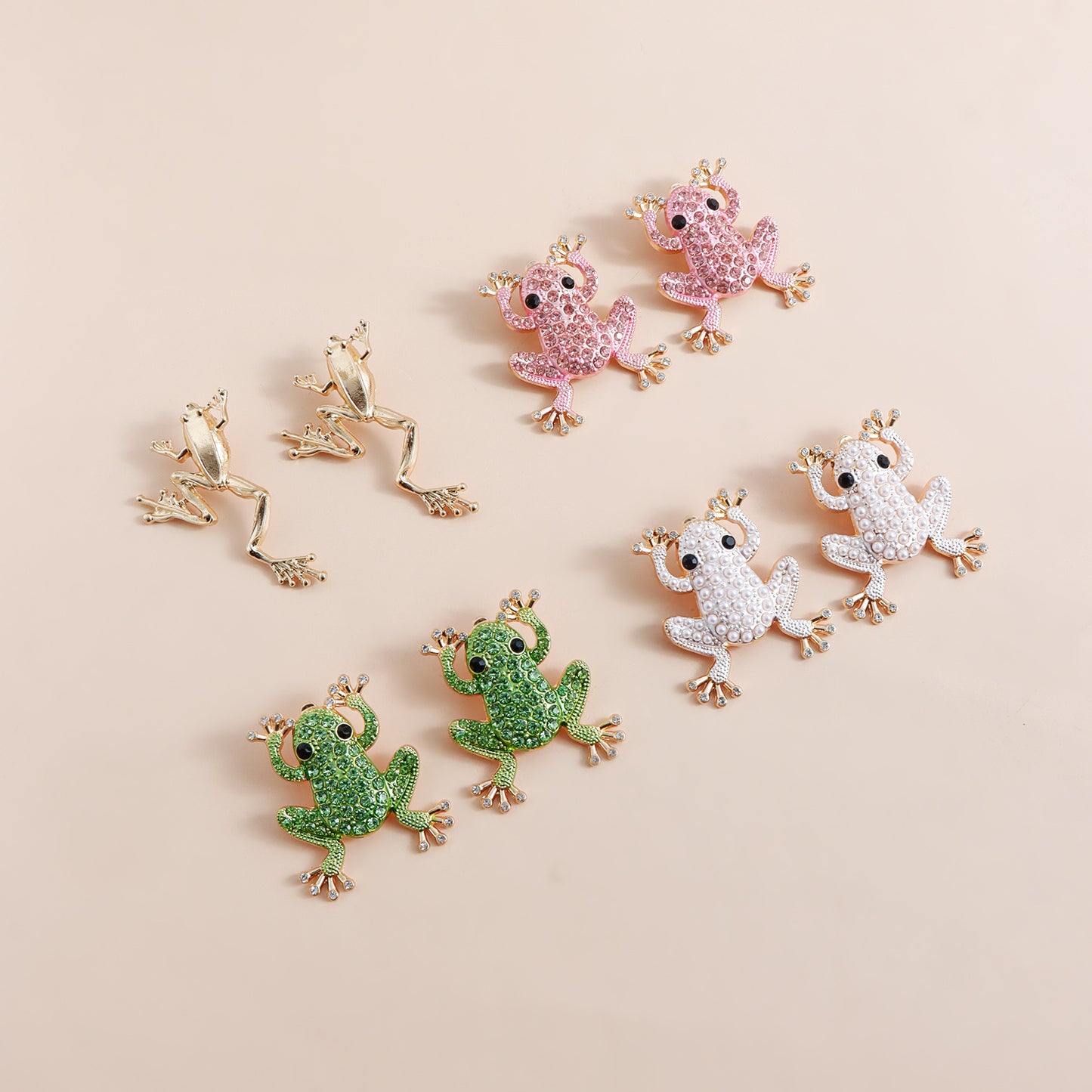 Vintage Sweet Rhinestone Plated Zinc Alloy Frog Stud Earrings for Women