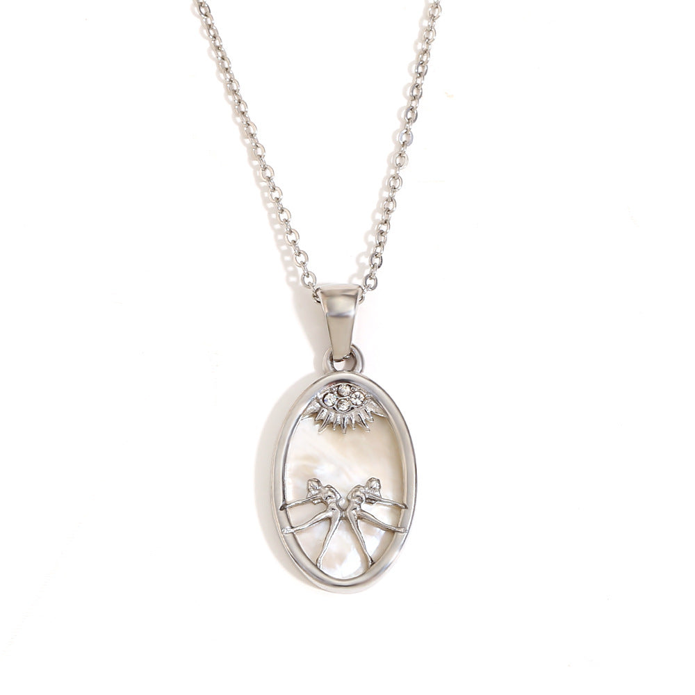 Geometric Zodiac Pendant Necklace for Women Stainless Steel with 18K Gold Plating and Rhinestone Accents