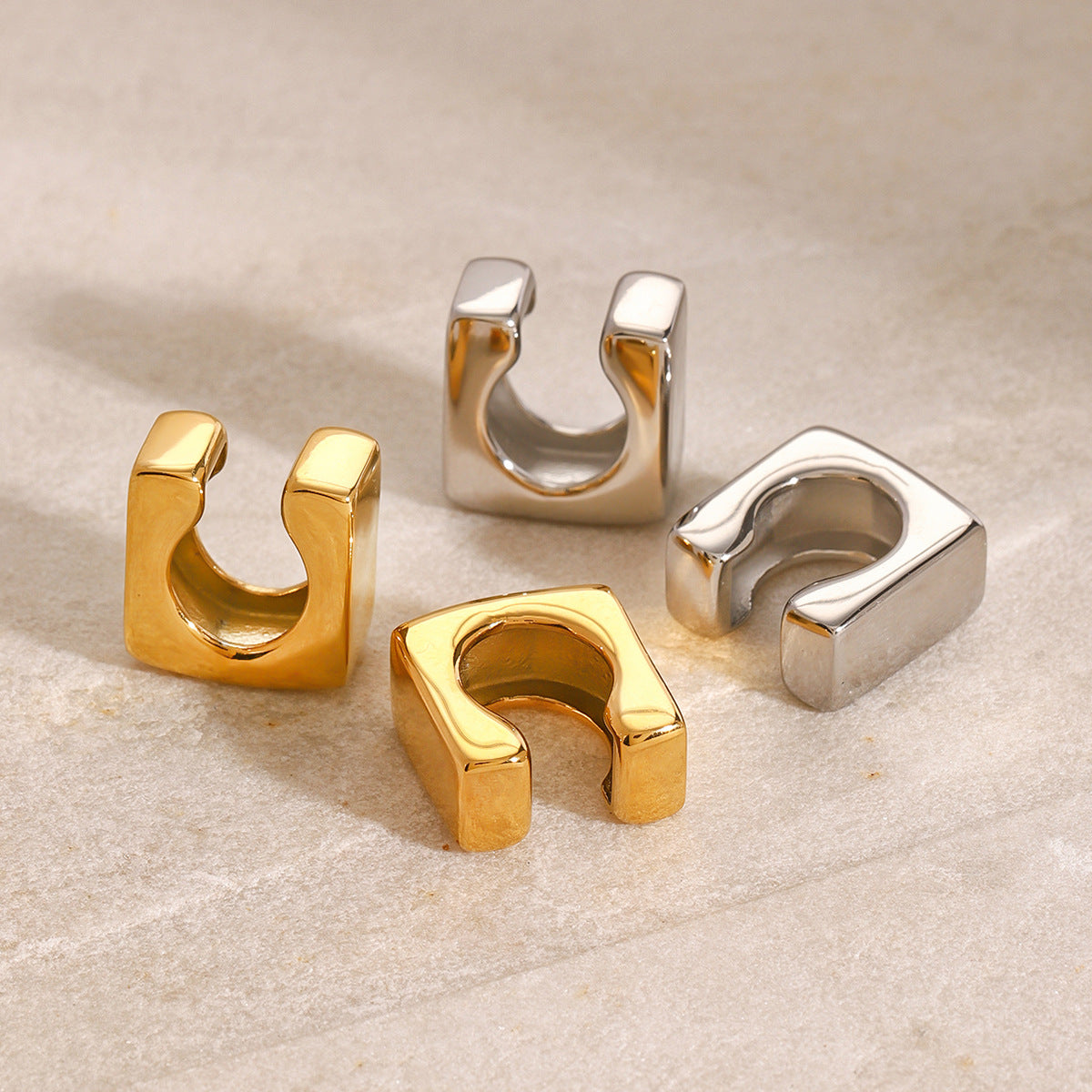 Orecchini Geometrici a Clip in Acciaio Inox con Finitura Galvanica per Donna, alla Moda e Minimalisti
