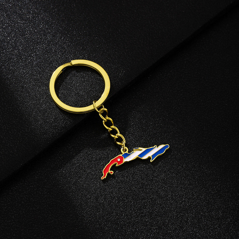 Portachiavi vintage cubano con ciondolo in acciaio titanio e finitura smaltata accessorio moda unisex