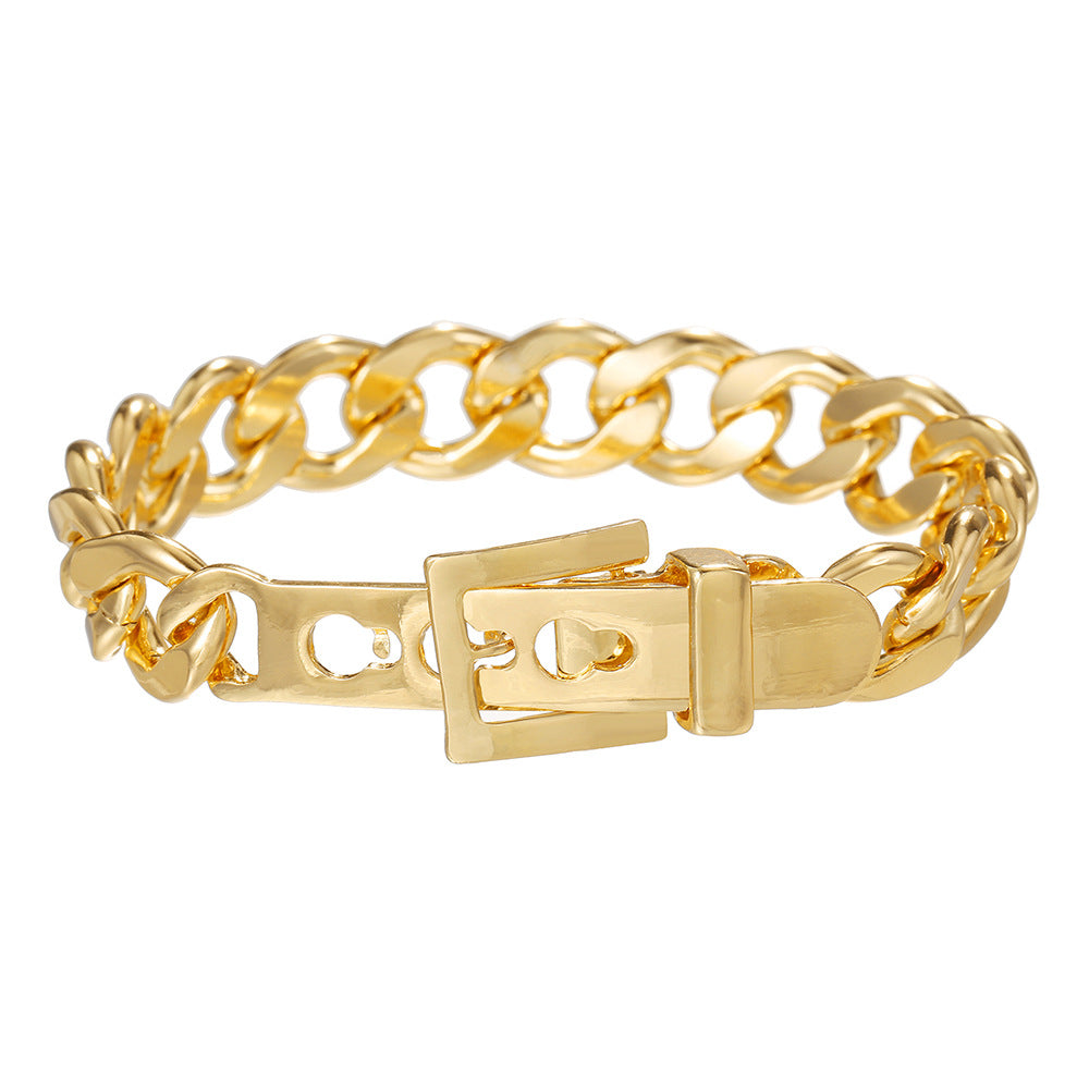 Hip-hop Geometric Round Curb Chain Bracelet for Unisex