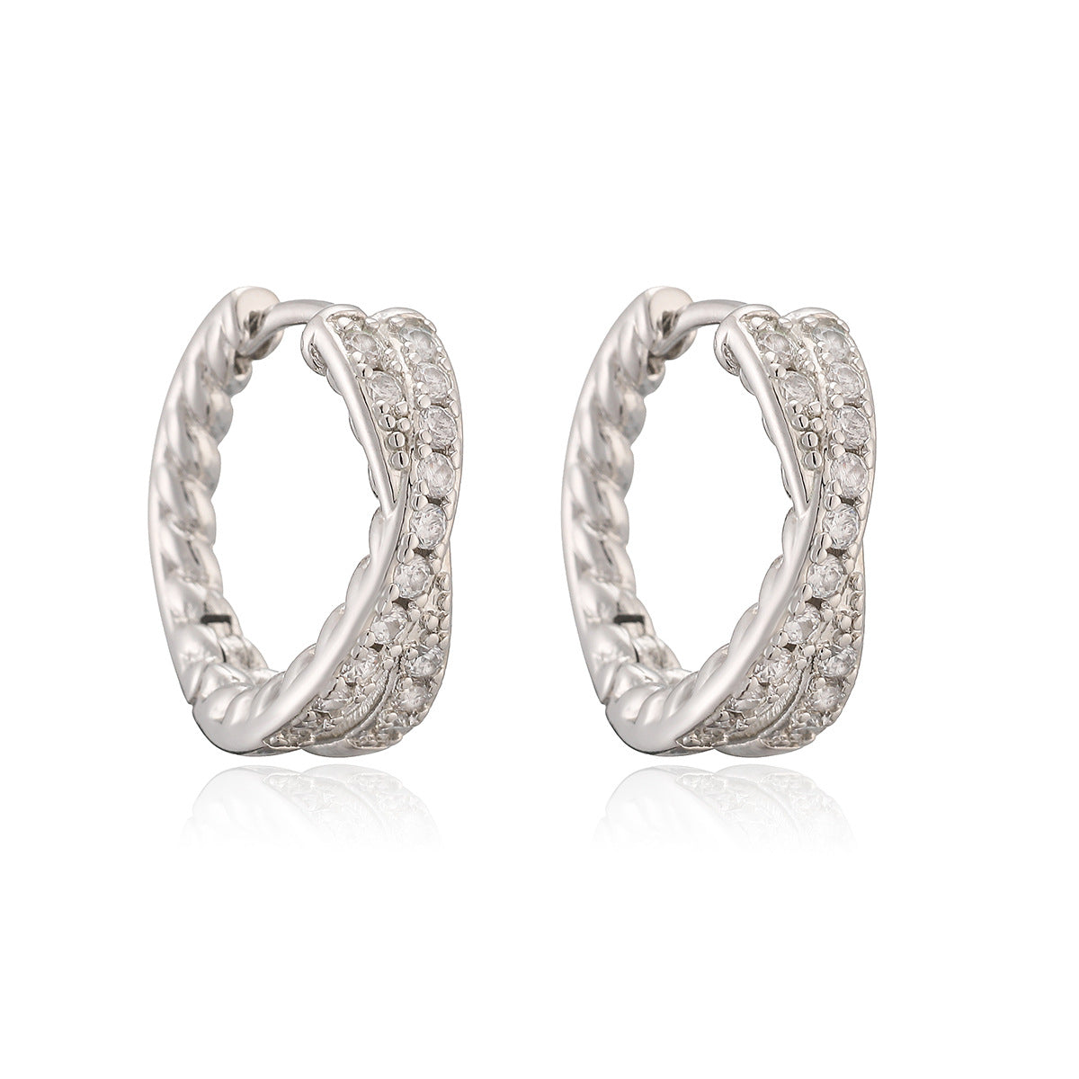 Vintage 18K Gold Plated Brass Geometric Cubic Zirconia Hoop Earrings for Women