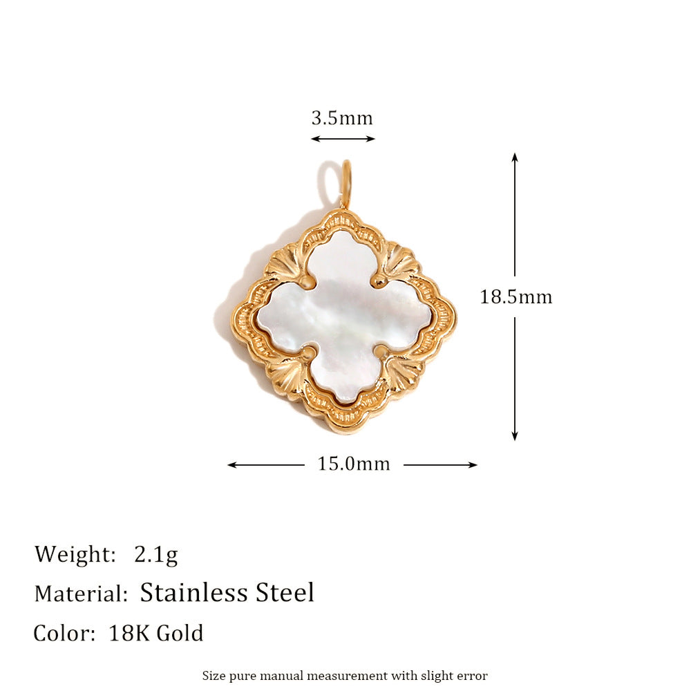 Vintage Geometric Four-Pointed Star Heart Pendant in Stainless Steel with 18K Gold Plating, Meteorite and Floral Bee Charms