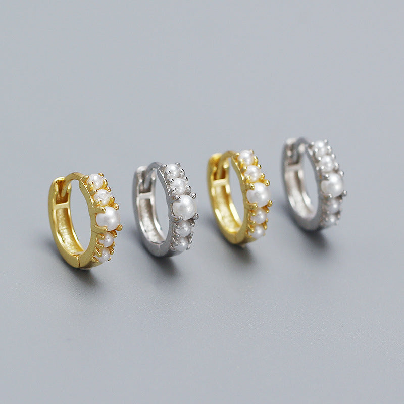 Luxury Elegant 925 Sterling Silver Round Geometric Pearl Plated Earrings