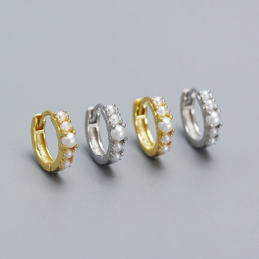 Pendientes redondos geométricos de perlas chapados en plata de ley 925, elegantes y lujosos
