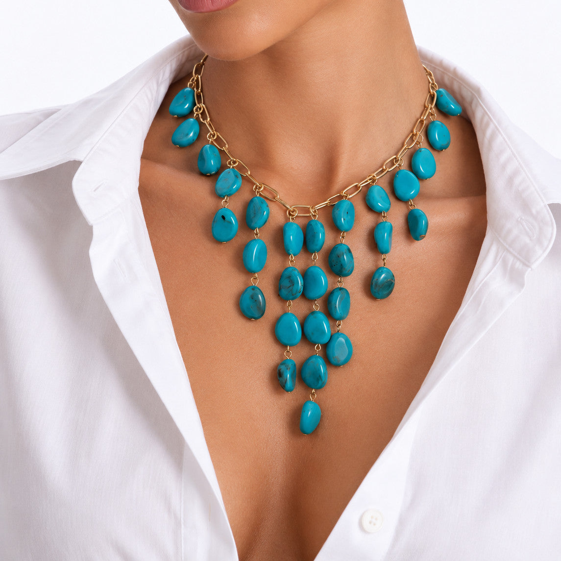 Bohemian Vintage Geometric Oval Resin Pendant Plated Alloy Necklace for Women