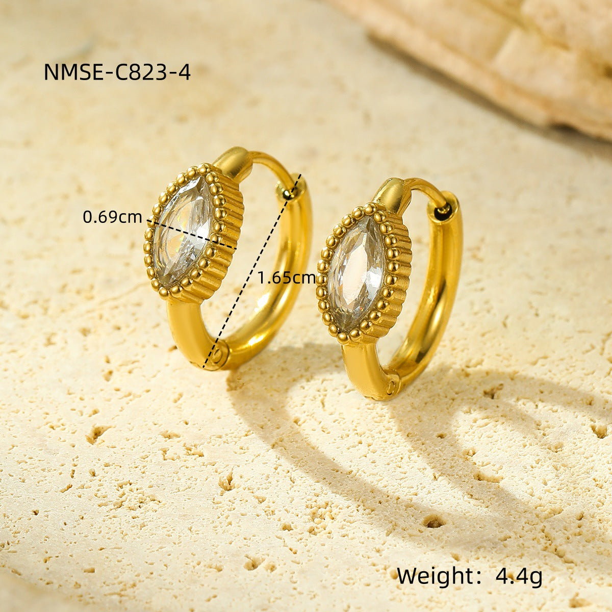 Orecchini geometrici in acciaio inossidabile con intarsio di zirconi per donna, placcati oro 18 carati, orecchini a perno alla moda minimalisti