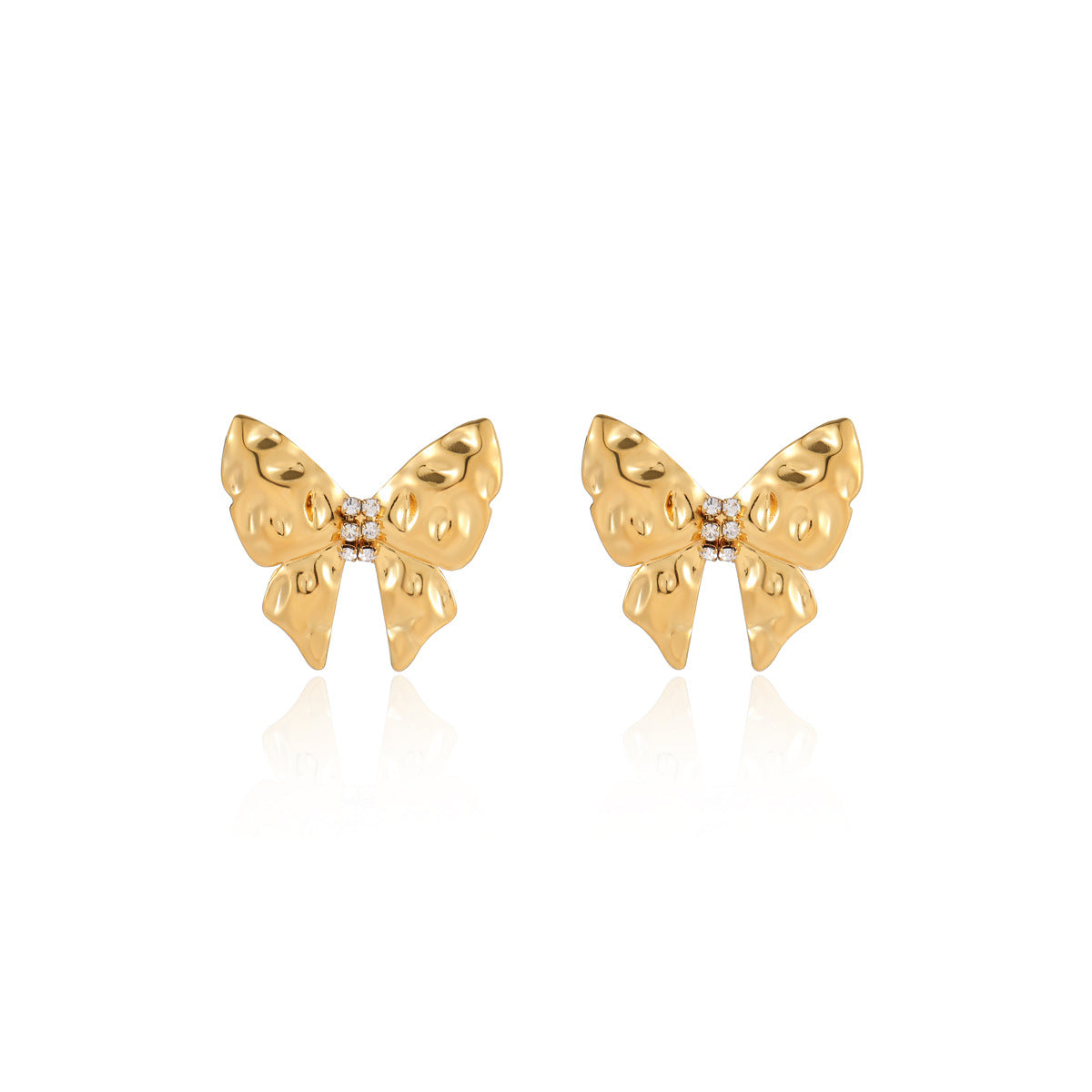 Pendientes de tuerca de acero de titanio en forma de lazo de moda minimalista con incrustaciones de diamantes de imitación para mujer