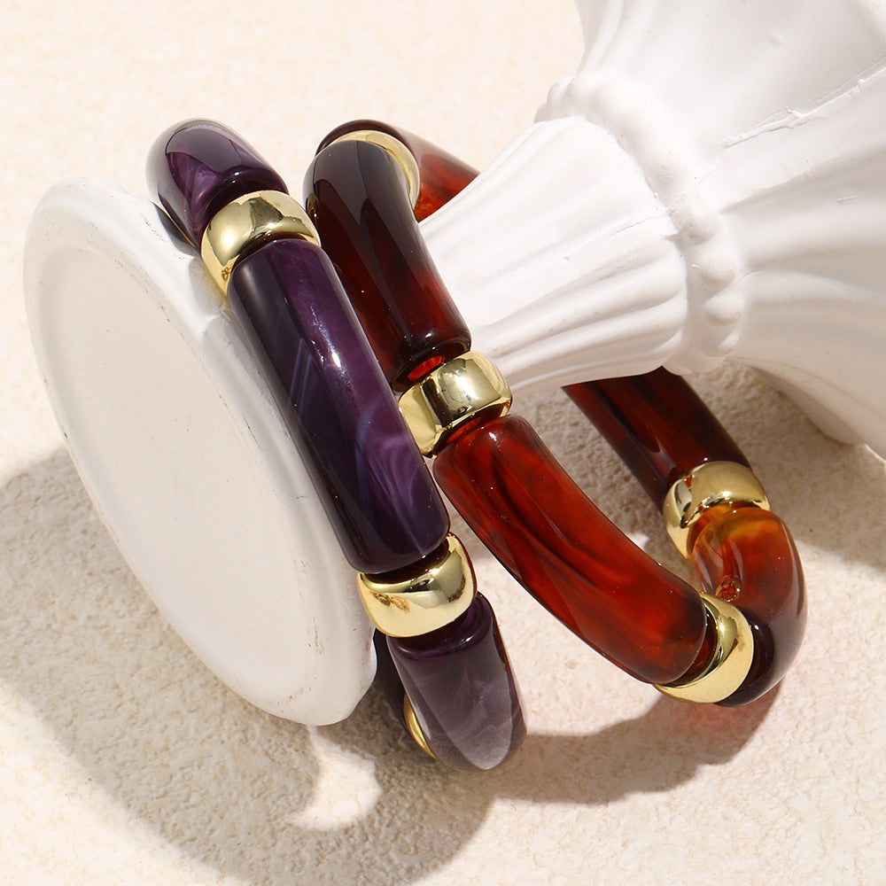 Minimalist Retro Acrylic Stretch Bracelet for Women with Geometric Shape and Clean Line Design