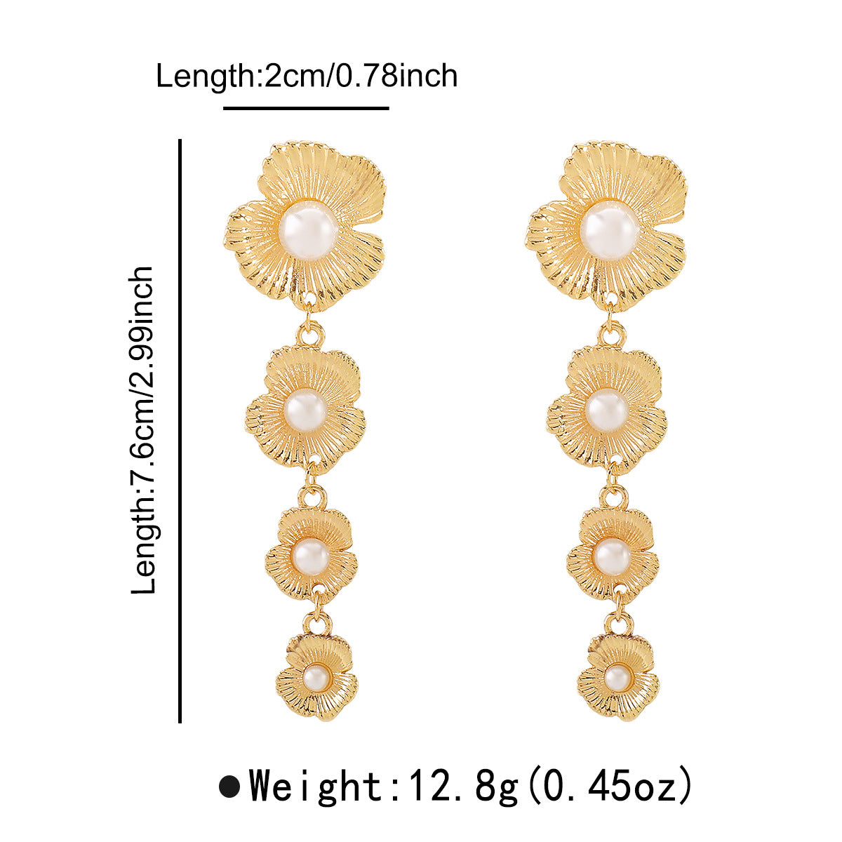 Elegant Floral Pearl Stud Earrings with Ruffled Edge in Plated Iron for Women