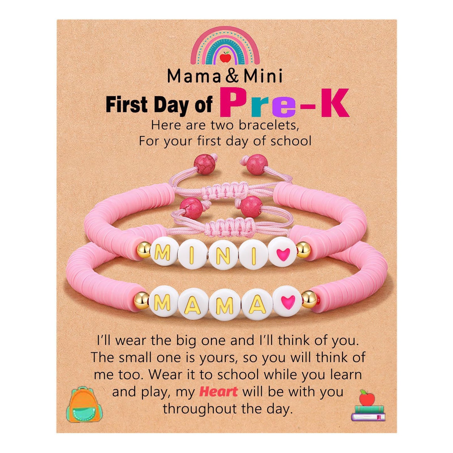 Sweet Geometric Heart Letter Resin Bracelet Set for Kids First Day of School Gift