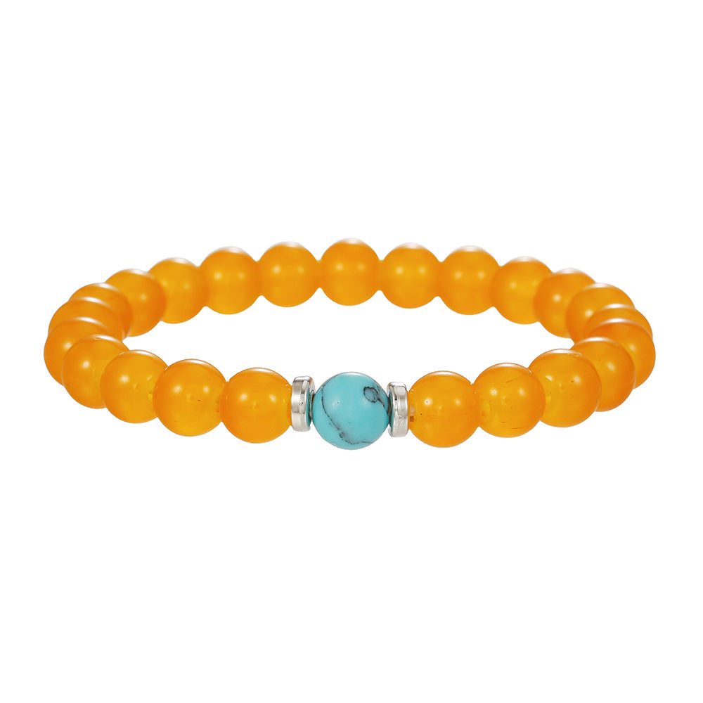 8mm Round Crystal and Turquoise Geometric Stretch Bracelet