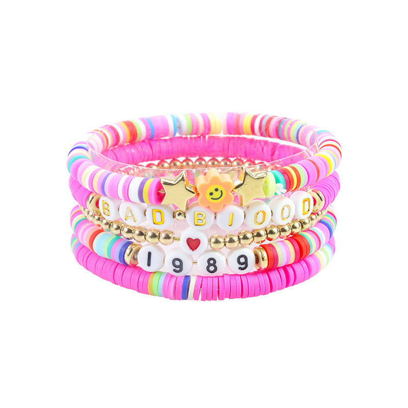 Colorful Letter Number Beaded Stretch Bracelet Set Resin Unisex