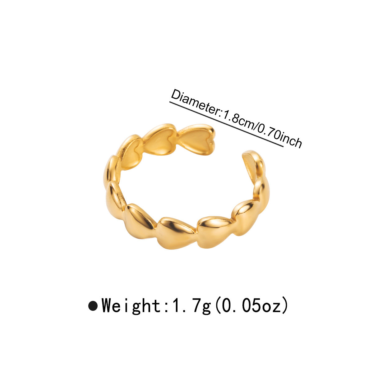 Anillo minimalista de acero inoxidable con forma de corazón para mujer con diseño de banda abierta y acabado chapado