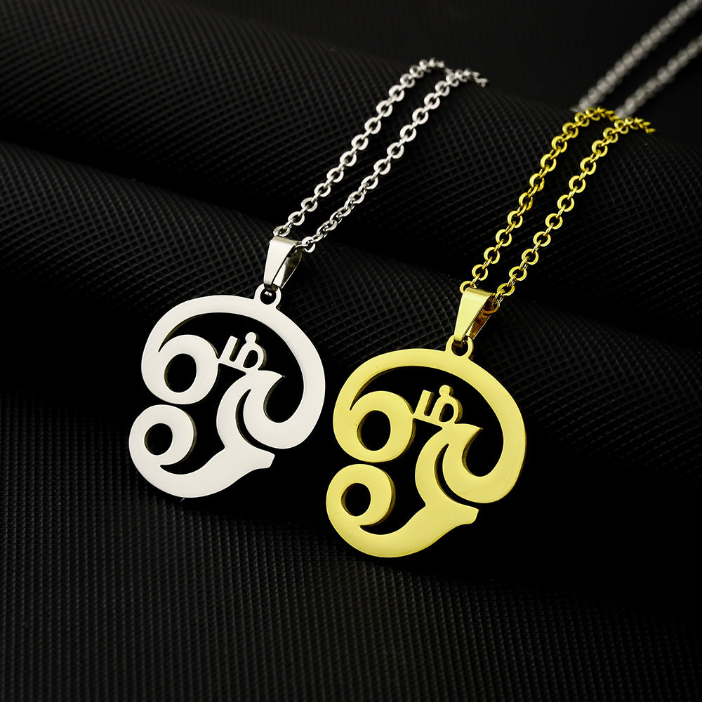 Collar con dije de yoga de símbolo tamil geométrico minimalista, colgante de acero inoxidable unisex con cadena tipo O chapada al vacío