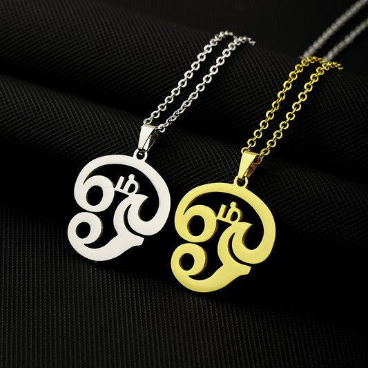 Minimalist Geometric Tamil Symbol Yoga Charm Necklace for Unisex Stainless Steel Pendant with Vacuum Plating O-Chain