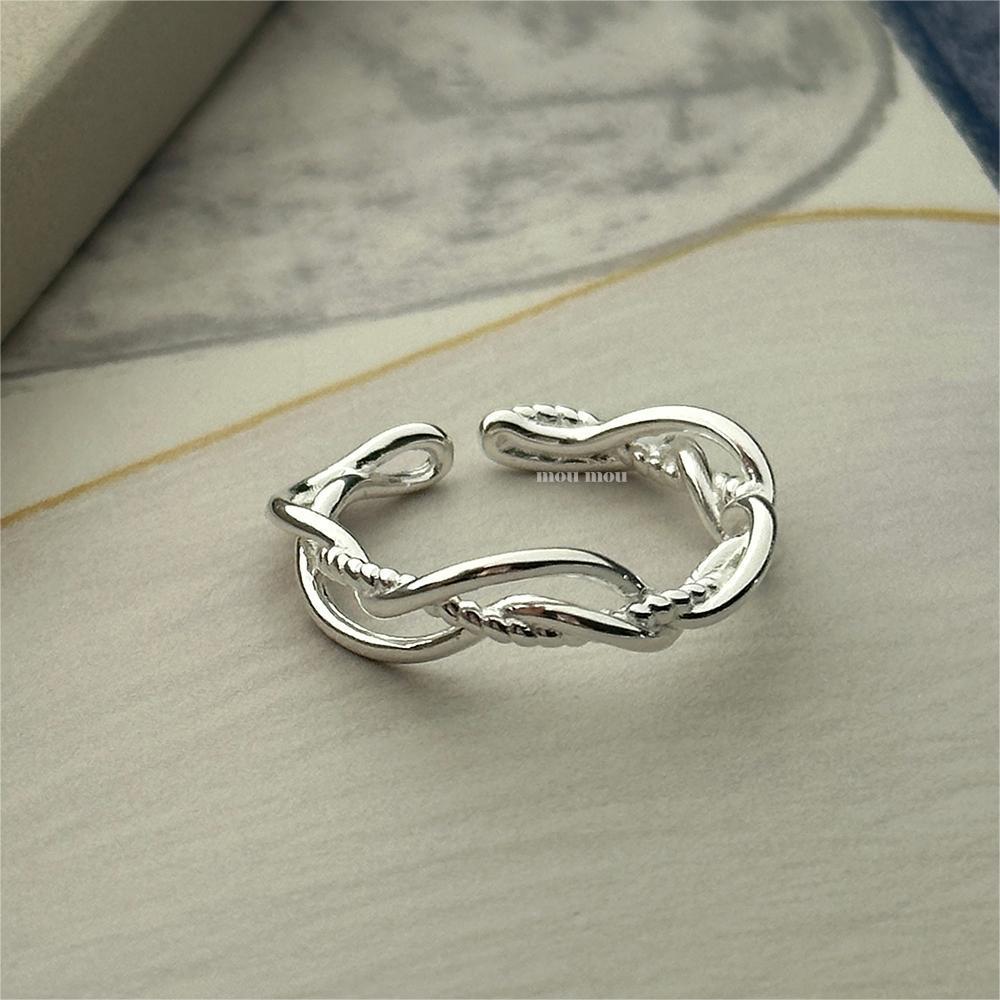 Minimalist Sweet 925 Sterling Silver Heart Geometric Line Open Ring for Women