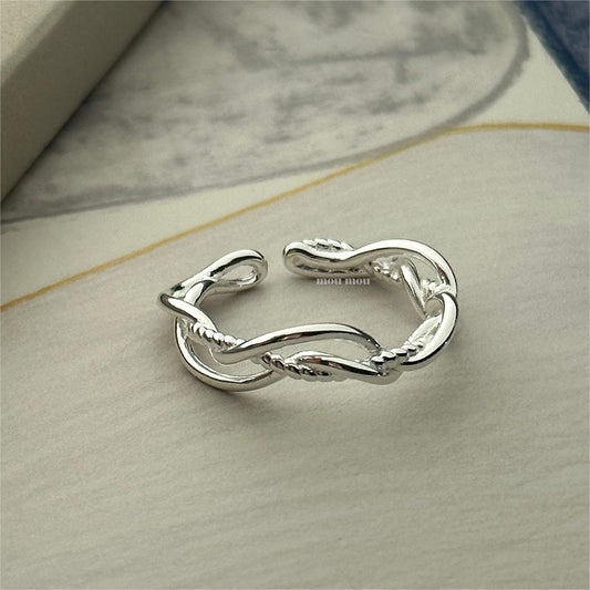 Minimalist Sweet 925 Sterling Silver Heart Geometric Line Open Ring for Women