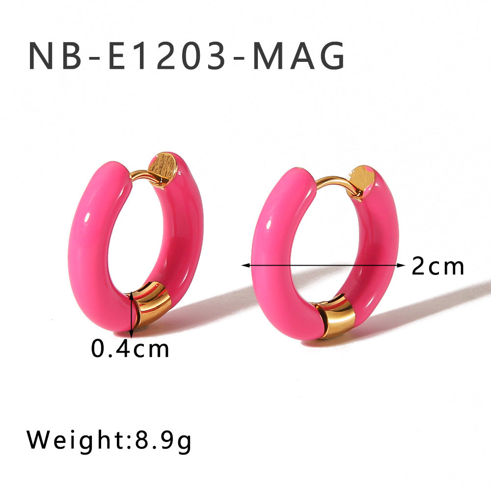 Orecchini a Cerchio Geometrici Minimalisti in Acciaio Inox con Placcatura in Oro 18K e Finitura Smaltata da Donna