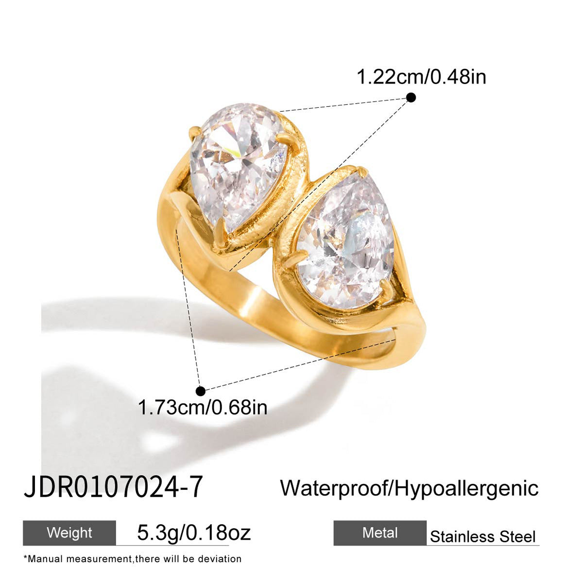 Anillo geométrico de acero de titanio con detalles de circonia para mujer, joyería de moda de acero inoxidable hipoalergénico galvanizado