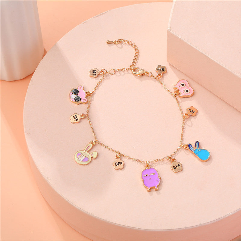 Cartoon Style Cloud Rainbow Unicorn Charm Bracelet for Kids in Alloy with Enamel Finish and Rhinestone Inlay