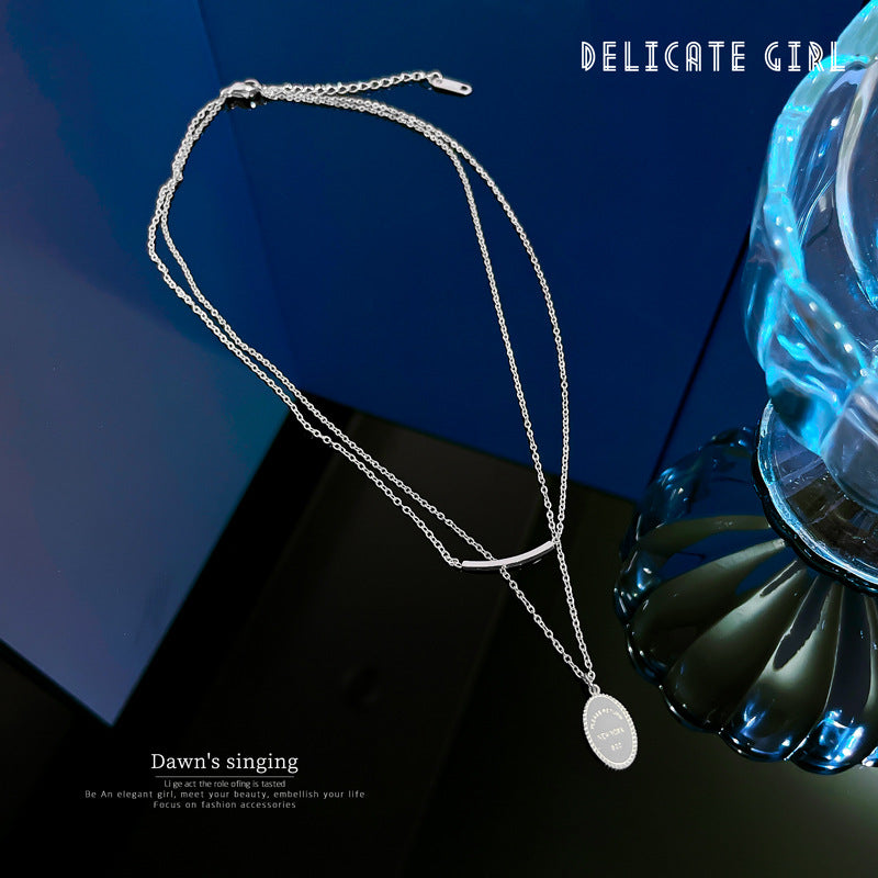 Collar con colgante redondo de doble capa, geométrico y minimalista para mujer, de acero de titanio con chapado en oro, cadena de medallón, accesorio de moda