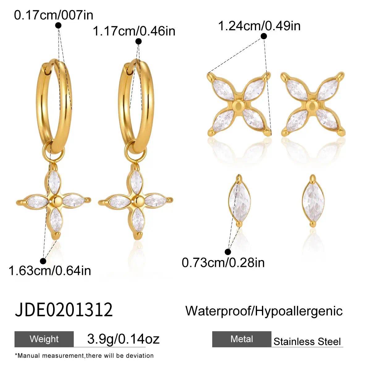 Minimalist Elegant Geometric Stainless Steel PVD Cubic Zirconia Earrings for Women