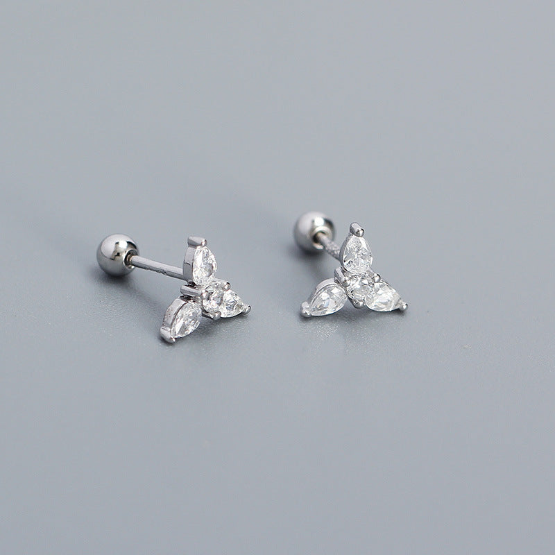Minimalist Geometric Teardrop-Shaped S925 Sterling Silver Threaded Cartilage Earrings with Cubic Zirconia Inlay for Women