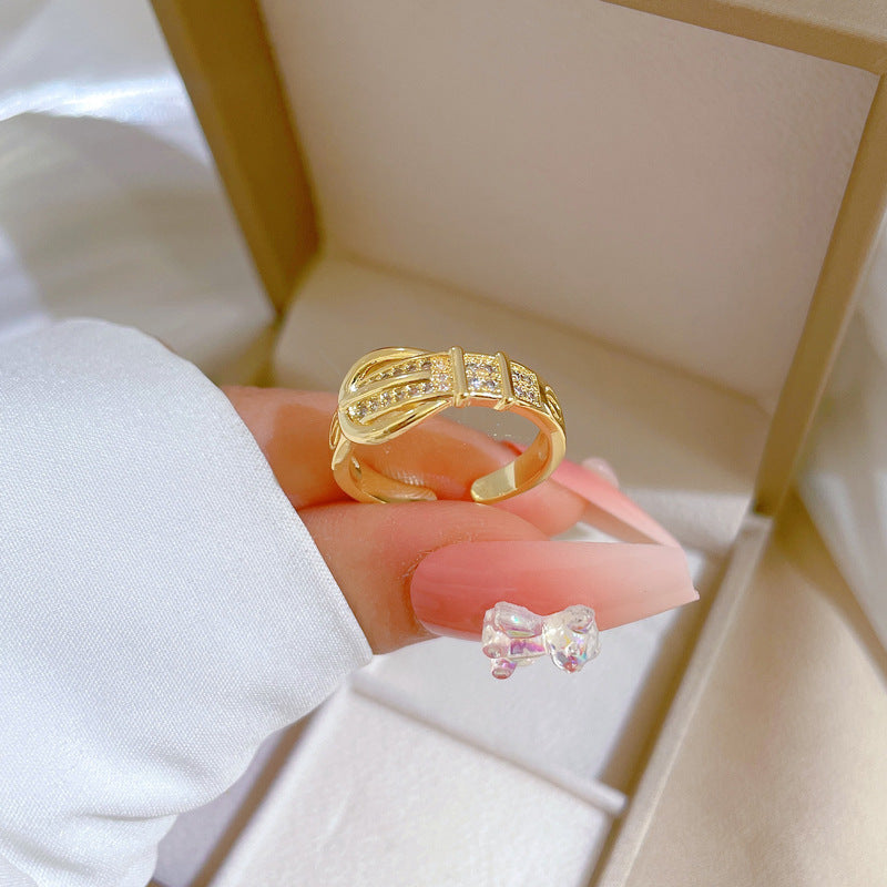 Cartoon Style Crown-Shaped Gold-Plated Brass Adjustable Ring for Women