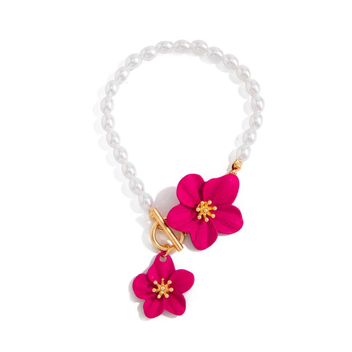 Fashion Floral Drip Oil Zinc Alloy Pearl Snake Chain Anklet for Women