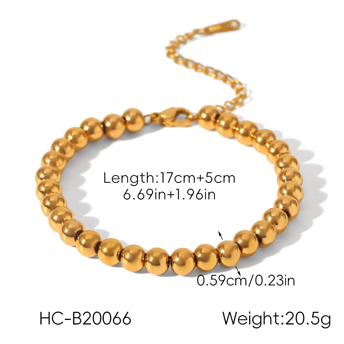 Bracciale da donna in acciaio inossidabile placcato oro 18 carati, stile alla moda, con catena a perline tonde geometriche