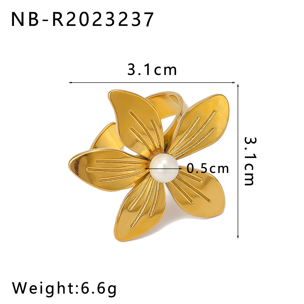 Anello in Acciaio Inox con Motivo Floreale Geometrico Stile INS, con Placcatura in Oro Sottovuoto, per Uomo e Donna