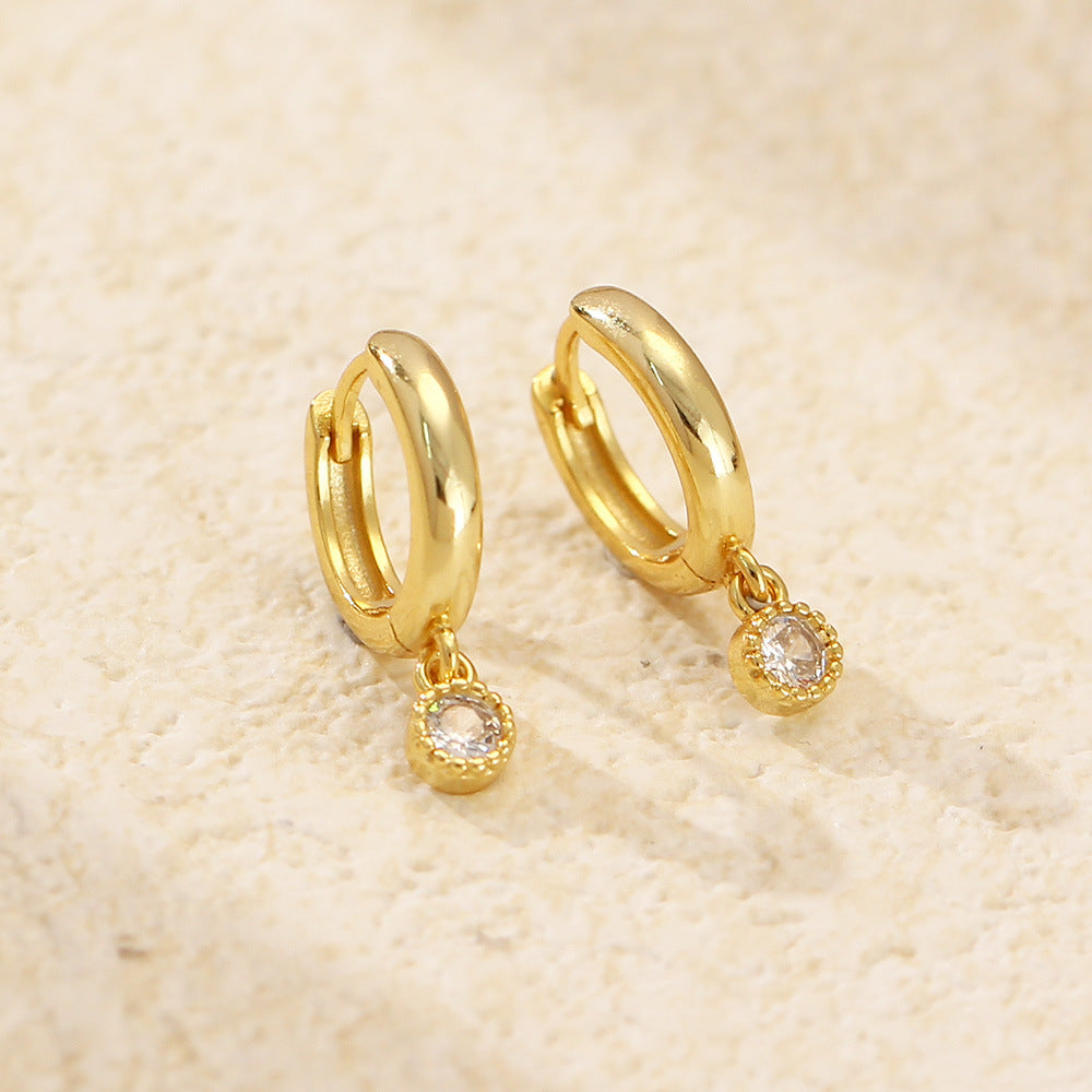 Luxury 925 Sterling Silver Geometric Round Plated Cubic Zirconia Hoop Earrings for Women