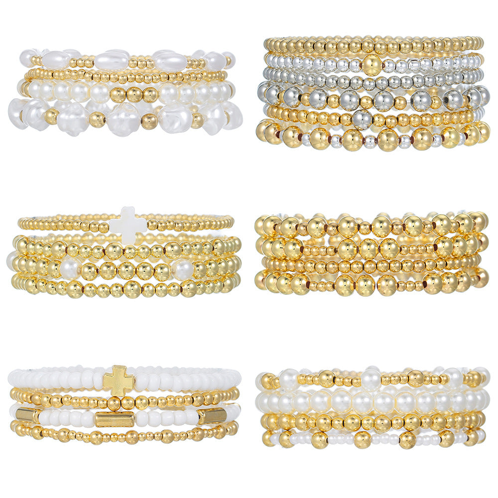 Streetwear Geometric Round Pearl Resin Bracelet Set Handmade