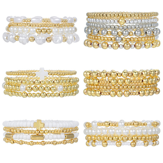 Streetwear Geometric Round Pearl Resin Bracelet Set Handmade