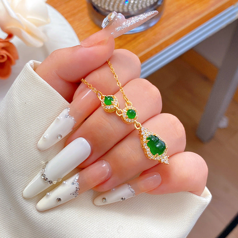 Elegant Luxury Micro-Inlaid Cubic Zirconia Fruit Shape Titanium Steel Necklace with Bamboo Chain