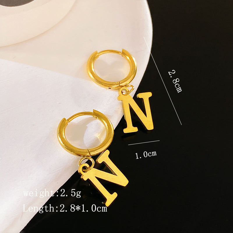 Minimalist Luxury Letter Brass Plated Earrings with Stainless Steel Posts for Women