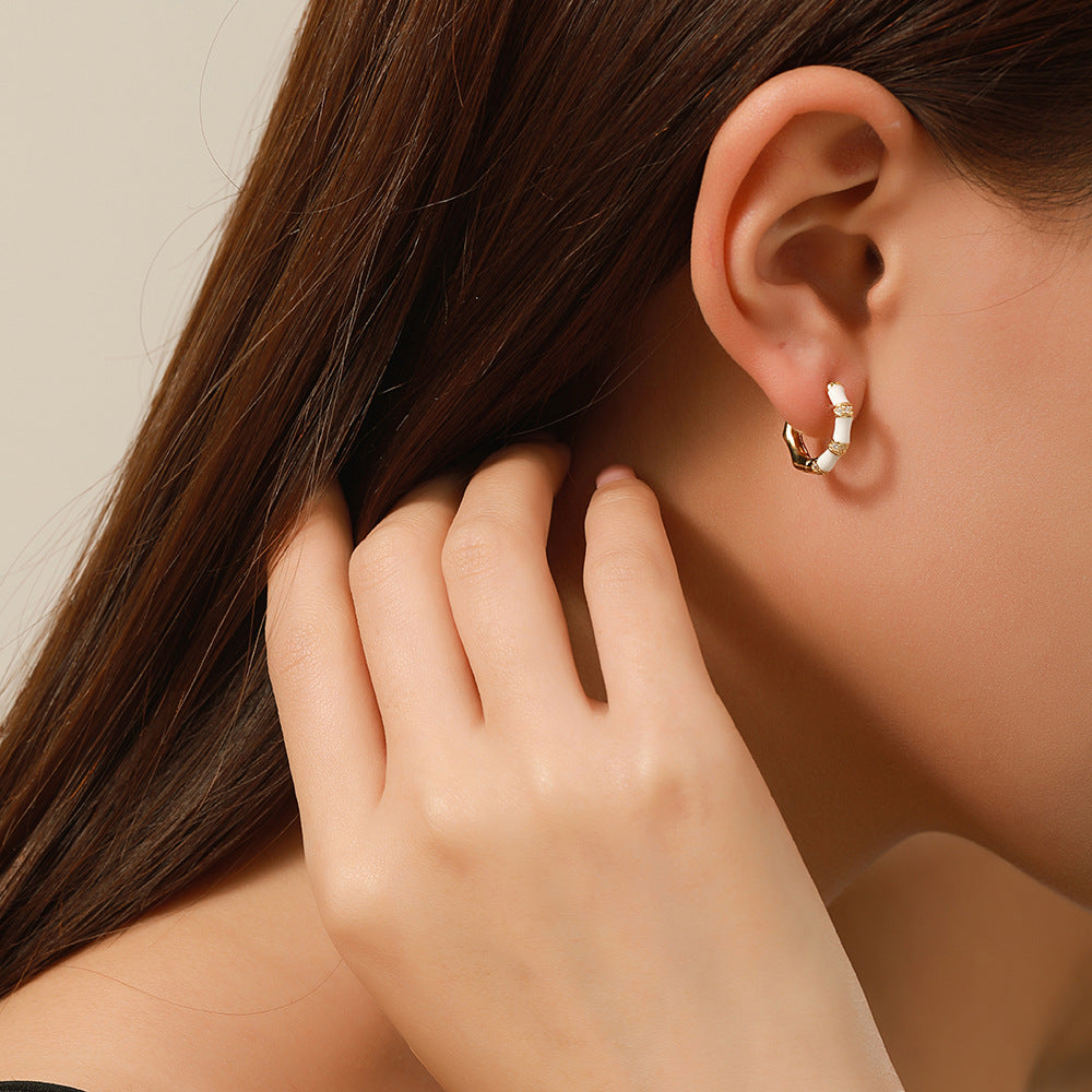 Colorful Enamel Gold Plated Brass Geometric Square Hoop Earrings with Cubic Zirconia for Women