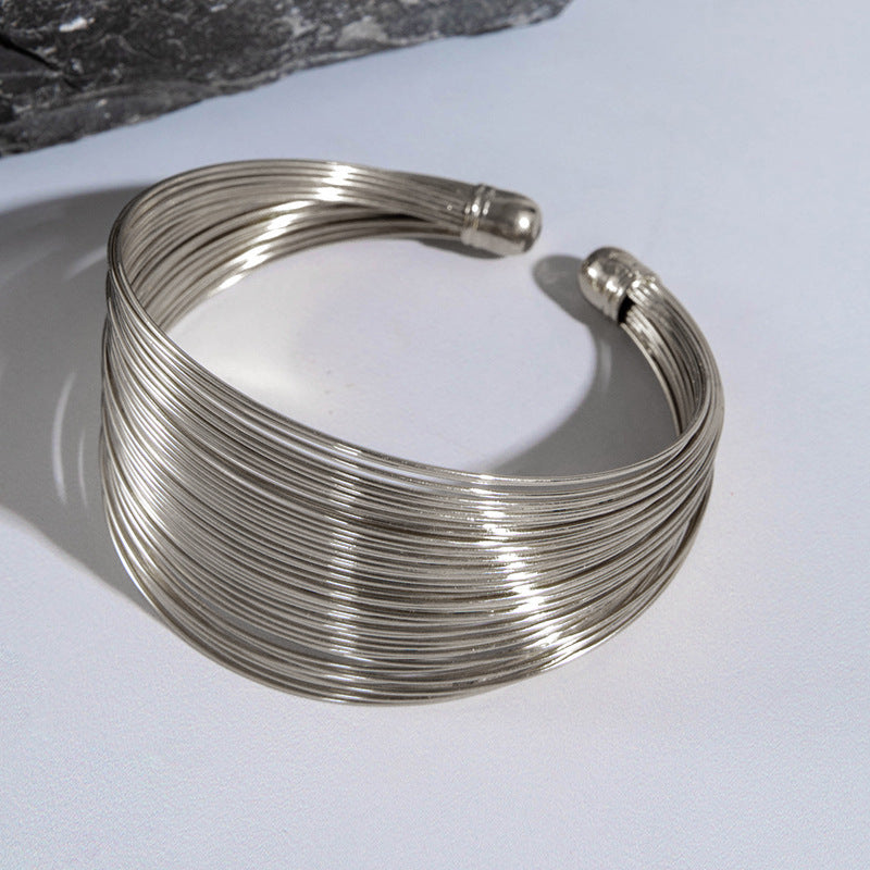Fashion Geometric Round Plated Iron Wide Open Cuff Bracelet for Women