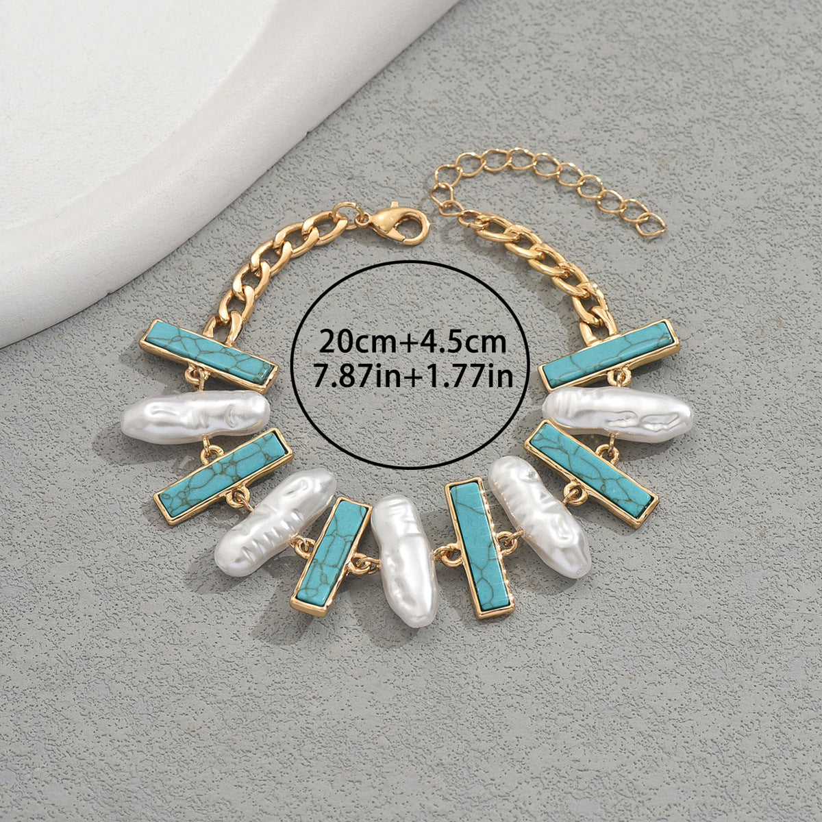 Geometric Women's Bracelet with Turquoise Inlay and Pearl Accents in Zinc Alloy for Fashionable Everyday Wear