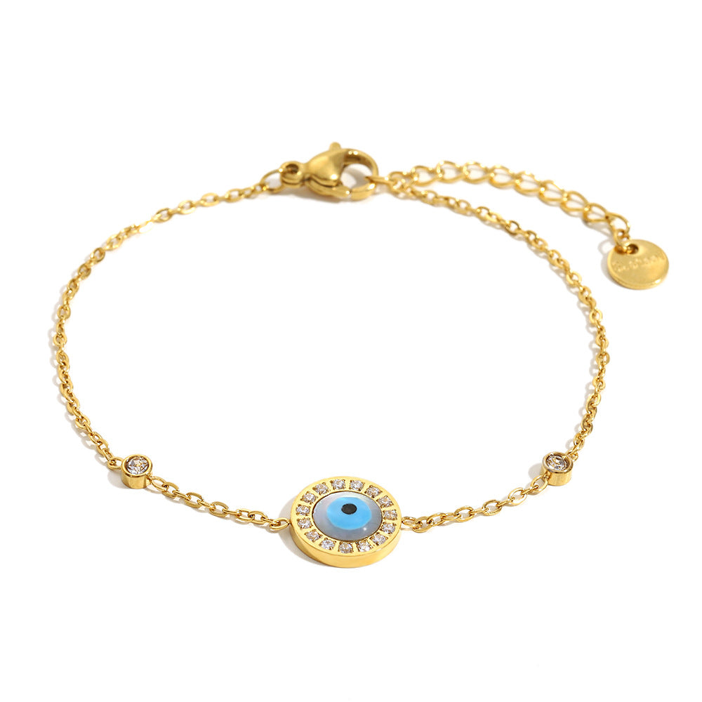 Vintage Fashionable Geometric Stainless Steel Plated 18K Gold Enamel Round Eye Bracelet for Women