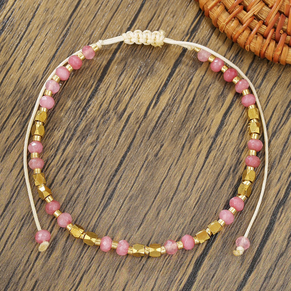 Minimalist Bohemian Cross Heart Geometric Handmade Crystal Pearl Beaded Bracelet