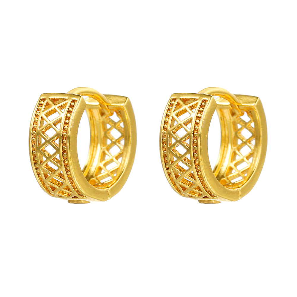 Hollow Floral Geometric Round Brass Plated Earrings for Women
