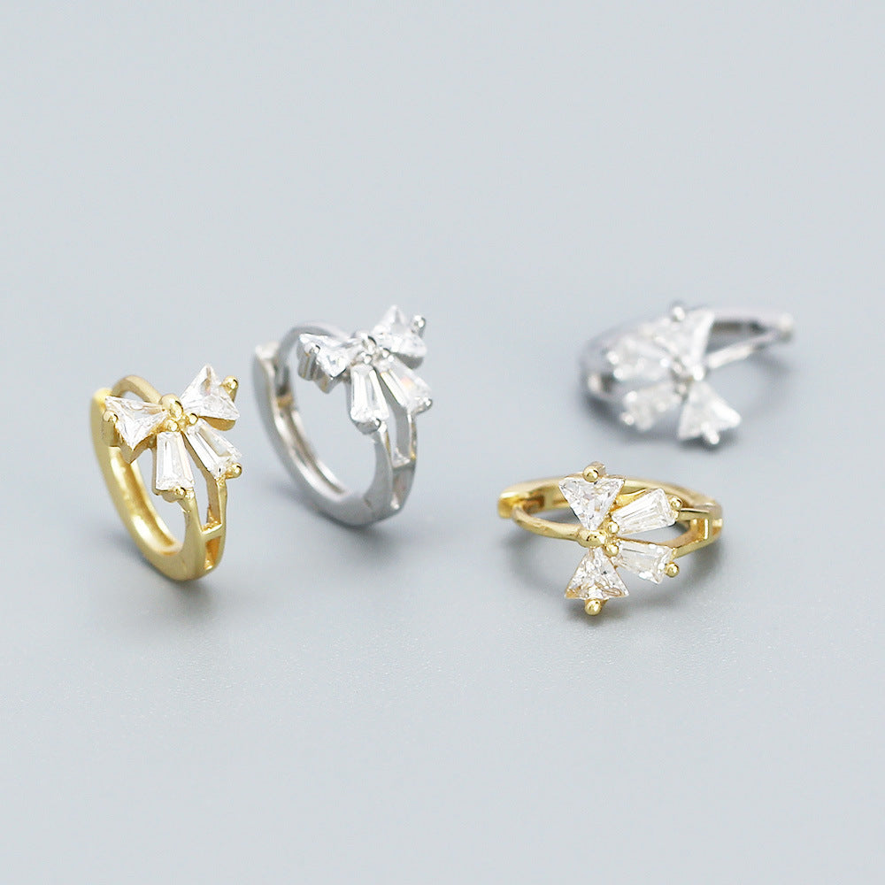 Elegant Bowknot Stud Earrings in Sterling Silver with Zirconia Inlay for Women
